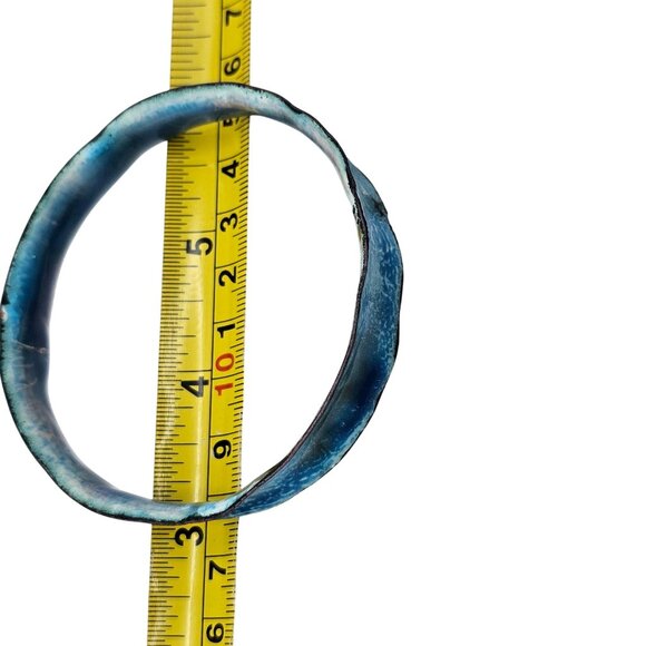 Handmade Enamel Copper Bangle Bracelet Boho Organic Blue Unique Artisan Jewelry - Picture 12 of 14